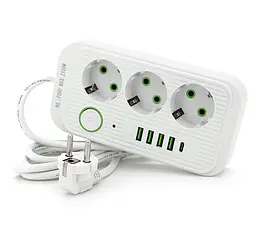 Мережевий фільтр-подовжувач Voltronic FU09W, 3 розетки EU + 4 USB + 1 PD, 2 м, 3×0,75 мм, 2500 Вт, White - мініатюра 1