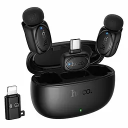 Петличний бездротовий мікрофон Hoco L19 Graceful dual-mic 2in1 (Lightning/Type-C) Black