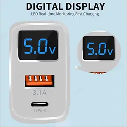 Зарядний пристрій 20W на 2 порти 1-USB, 1-PD з екраном White  - мініатюра 2
