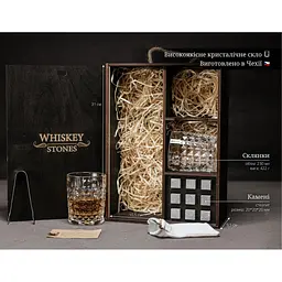 Подарунковий набір Whiskey Stones камені для віскі у дерев'яному пеналі №7 + 2 склянки Bohemia Diamond + щипці + мішечок - мініатюра 6