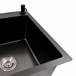Кухонна мийка CM 65x50 R PVD чорна Platinum Handmade (круглий сифон 3.0/0.8), Чорний - мініатюра 5