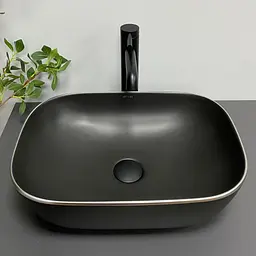 Умивальник VBI Ravenna black matt silver edge накладний VBI-011229, Чорний матовий