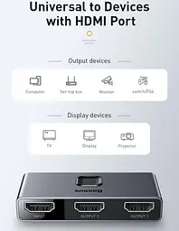 HDXiaomi-разветвитель Baseus Matrix HDXiaomi Splitter 2-in-1 or 1-in-2 Space CAHUB-BC0G Grey - мініатюра 3