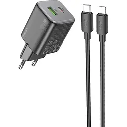 МЗП Hoco N41 Almighty PD20W+QC3.0 (1USB-A/1C) + кабель Type-C to Lightning Black