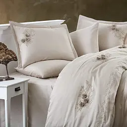Постільна білизна Dantela Vita сатин з мереживом - Safir bej бежевий євро - мініатюра 2