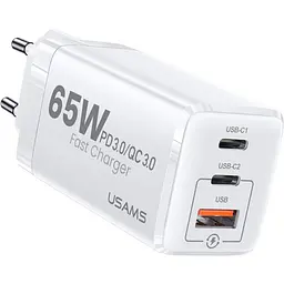 Зарядний пристрій на 3 виходи usb Usams GaN Mini US-CC110 65 W 5a (CC110TC02) A + 2*C біле
