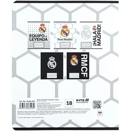 Зошит  Kite FC Real Madrid в лінійку 18 аркушів чорно-білий  - мініатюра 3