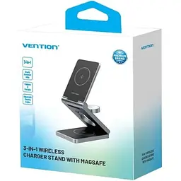 Зарядний пристрій 15W 3-in-1 Magnetic Wireless Fast Charger Gray Vention (FGFH0) - мініатюра 6