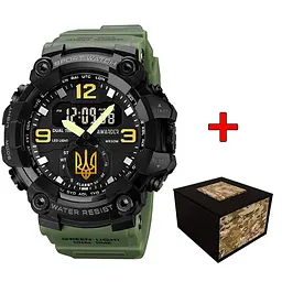 Чоловічий наручний годинник 003 Тризуб золото Army Green-Black Awarder acs0032015