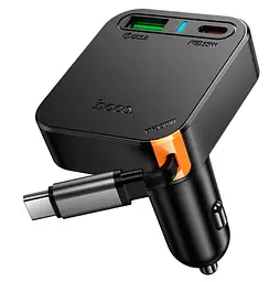 АЗП Hoco NZ18 Guardian PD65W(2C1A) car charger with retractable cable Black
