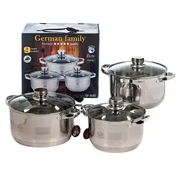 Набір каструль German Family GF-2053 нержавіюча сталь 5-ти шарове сріблясте дно (GF-2053_1230) - мініатюра 3