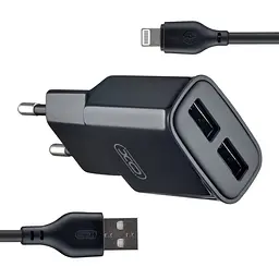 МЗП XO L92C EU dual 2.4A Charger with Lightning cable ( NB103 ) Black