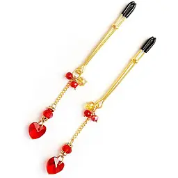 Затискачі для сосків Art of Sex - Crystal Heart Red, золото