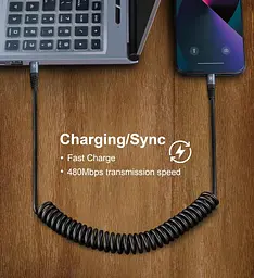 Кабель USB C до C 3 фута 2 пачки Спіральний USB C Зарядний кабель для автомобіля типу C Кабель швидкого заряджання для iPhone 17/1 - мініатюра 7