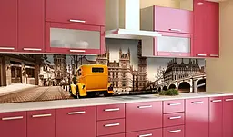 Вініловий кухонний фартух Жовтий Кеб наклейка для кухні ПВХ Лондон Архітектура Бежевий Happy Pocket Z181618 - мініатюра 3