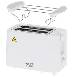 Електричний тостер Adler AD 3223 білий 900 Вт, 2 відділення, регулювання підсмаження, решітка для булочок - мініатюра 2