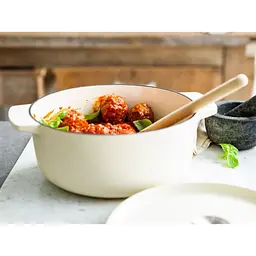 Каструля KitchenAid Cast Iron чавунна з кришкою 26 см 5.2 л мигдальний крем (CC006059-001) - мініатюра 7