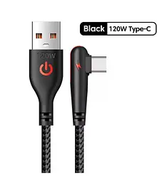 Плетений кабель для швидкого заряджання USB Type C. 90 градусів. Чорний 1,5 м  - мініатюра 2