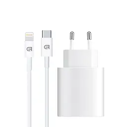 Зарядний пристрій для смартфона та планшета, AMHJ83 20W White USB-C Power Adapter з кабелем USB-C to Lightning в комплекті, підтримка Power Delivery та Quick Charge 3.0, швидка зарядка для iPhone та iPad, ArmorStandart (ARM77724)