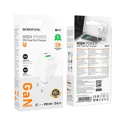 Зарядний пристрій BOROFONE BN27 Fuente 1xUSB-C PD 20 Вт + 1xUSB QC 3.0 білий (6941991120268) - мініатюра 8