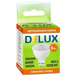Лампочка Delux JCDR 6Вт 3000K 220В GU5.3 (90019264) - мініатюра 2