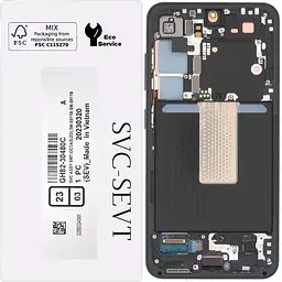 Дисплей Samsung S911 Galaxy S23 чорний, Amoled, оригінал, сервісне пакування, з рамкою зеленого кольору, Green, GH82-30480C