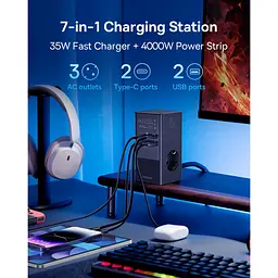 Мережевий зарядний пристрій Baseus GaN PowerCombo Tower Digital PowerStrip 35W Black E00023606113-00 [150724] - мініатюра 12