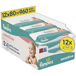 Дитячі вологі серветки Pampers Sensitive 80 шт х 12 пачок (960 шт) (8006530134668)