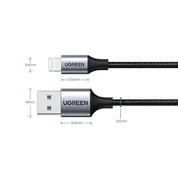 Кабель Ugreen USB 2.0 AM-Lightning M, 1 м, 2.4A, Чорний, US199 - мініатюра 2