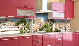 Вініловий кухонний фартух Замок в Пустелі наклейка для кухні Архітектура Бежевий Happy Pocket Z181655 - мініатюра 2