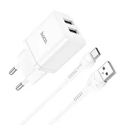 Адаптер мережевий HOCO Type-C Cable Maker dual port charger set N25 набір чорний 2USB - мініатюра 6