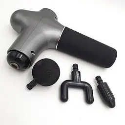 М'язовий масажер для тіла ручний акумуляторний портативний 3 насадки Fascial Gun mini сірий