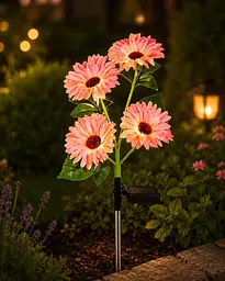 Світлодіодний світильник-соняшник IP65 для саду / Ліхтар садовий на сонячній батареї рожевий Соняшник
