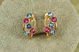 Сережки Xuping Jewelry Бульбашки Сваровські рожеві і блакитні камені 1.6 см золотисті