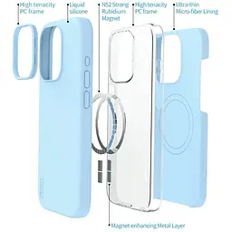 Чохол Vokamo для iPhone 15 Plus рідкий силіконовий з магнітом Blue - мініатюра 4