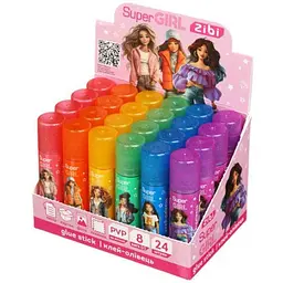 Клей-олiвець ZIBI SUPER GIRL 8г PVP, прозорий з блискітками ZB.6307 в асортименті
