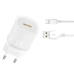 Сітчастий зарядний пристрій XO L157(EU) QC3.0 18W Charging Charger with Micro cable (NB103) білий - мініатюра 3