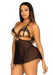 Пеньюар Leg Avenue Lace and mesh babydoll & panty Black M - мініатюра 6
