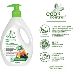 Еко засіб для миття посуду Eco Control з мильним горіхом та вугіллям, 700 мл - мініатюра 2