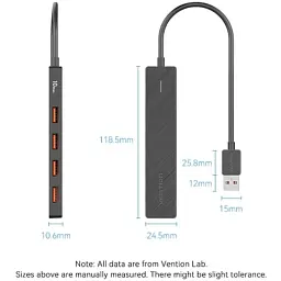 Концентратор Vention USB to 4xUSB 3.2 Gen2 + USB-C 10Gbps 0.15m black (CHOBB) - мініатюра 9