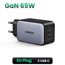 Зарядний пристрій Ugreen 65W GaN Nexode X556 3 порта USB-C EU вилка - мініатюра 2