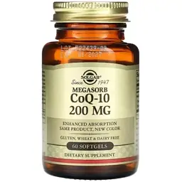 Вітамінно-мінеральний комплекс Solgar Коензим Q-10, 200 мг, Megasorb CoQ-10, 60 гелевих капсул (SOL-00968)
