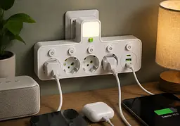 Мережевий фільтр 4 розетки + USB / адаптер на 4 розетки + USB з індивідуальними кнопками та LED-підсвічуванням Білий - мініатюра 3