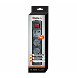 Мережевий фільтр Real-EL RS-3 USB CHARGE 1.8m Black UAH (EL122500001) - мініатюра 7