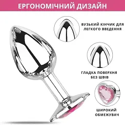 Металева анальна пробка I’MCUM Crystal Heart Розмір M з рожевим кристалом (IM-KGS005_M) - мініатюра 3