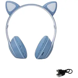 Дитячі навушники Cat MZ-023 Bluetooth RGB підсвічування FM microSD з котячими вушками синій - мініатюра 3
