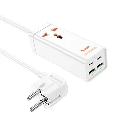 Мережевий подовжувач HOCO AC10A Barry PD65W GaN (2C2A with 1 socket) desktop charger білий - мініатюра 2