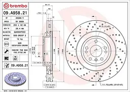 Диск гальмівний передній вентильований Mercedes M-class, Gls, Gle, Gl 11-19р Brembo (09.A958.21)