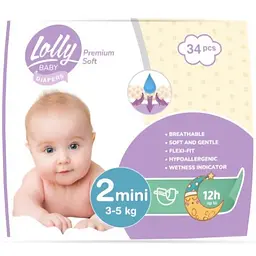 Подгузники Lolly Premium Soft Mini 2 (3-5 кг), 34 шт.