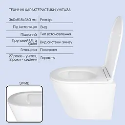 Набір Qtap Nest 4 в 1 підвісний унітаз Scorpio Ultra Quiet 520x365x365 + комплект інсталяції QT1433053EUQW45169 - мініатюра 3